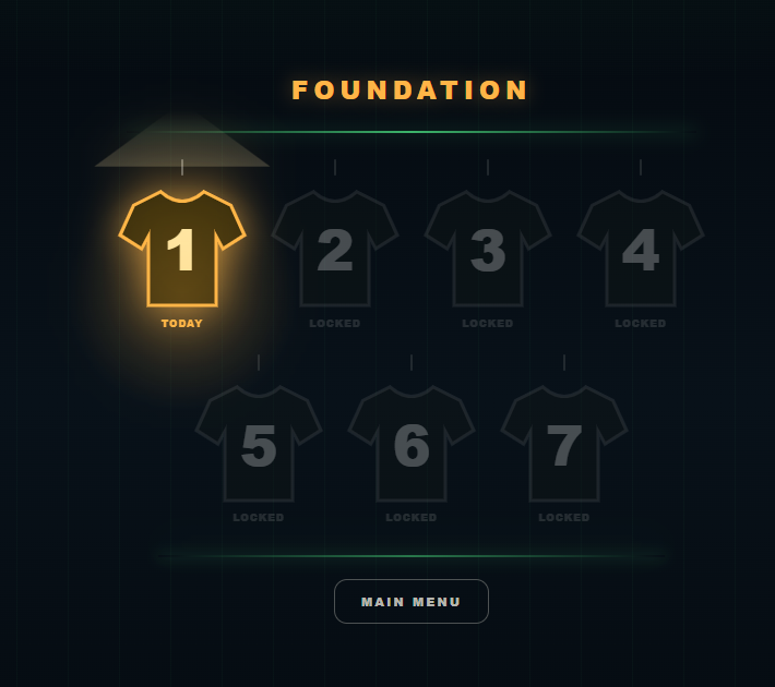 The Preseason: seven shirts, one for each day. Day one is lit. The rest are earned.