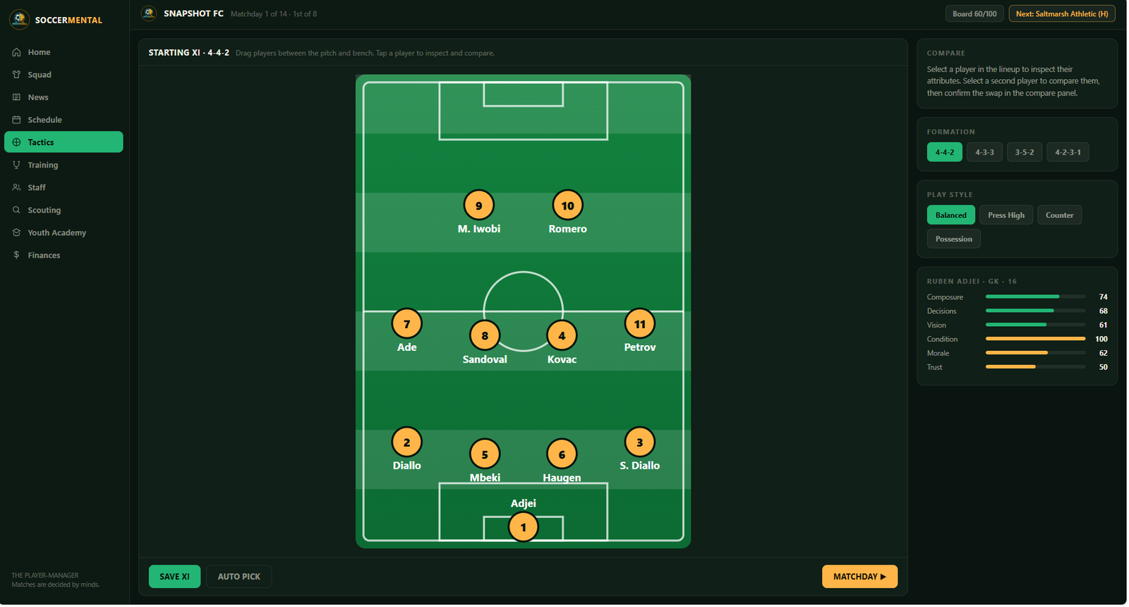 The Player-Manager: picking the starting eleven on the tactics board